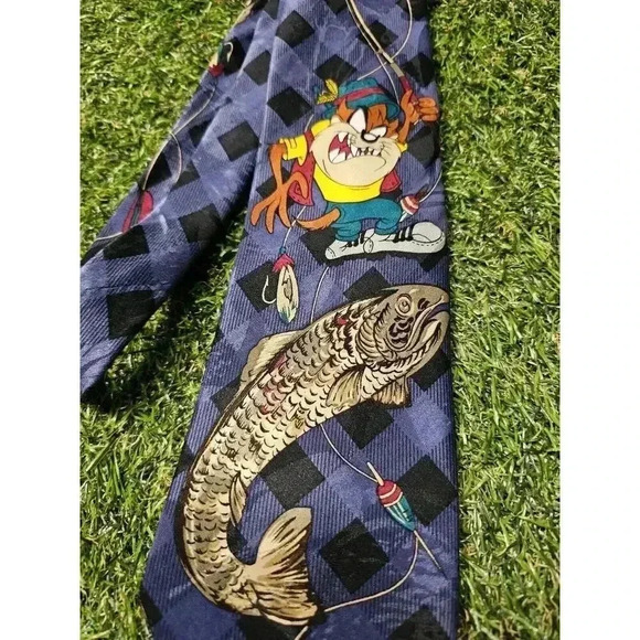 Vintage Looney Tunes Taz Fishing Necktie 1994 - 57" - Picture 2 of 4